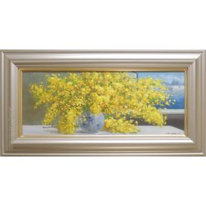 絵画 油絵 ミモザ （堀哲夫） 【肉筆】【油絵】【花】【横長