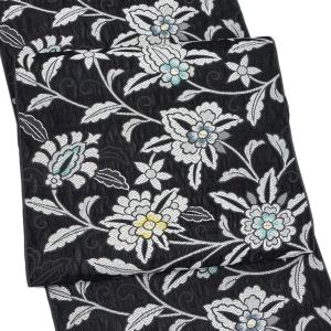 名古屋帯 正絹 九寸帯 04 ＜お仕立て込み＞ 黒 日本製 送料無料 西陣