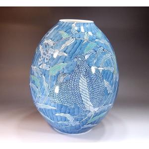 有田焼 染付山水画飾り壺｜陶芸作家 藤井錦彩 作 : 有田焼 藤井錦彩窯