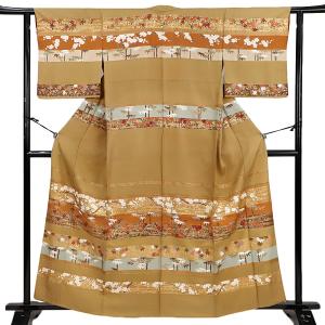 訪問着 花井幸子 赤茶 花 桜 桔梗 菊 紅葉 菱 青海波 波 萩 秋草 着物