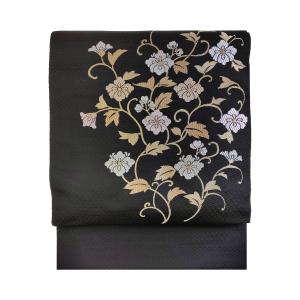 名古屋帯 正絹 黒 唐草 〜モダンアラベスク〜 ブラック 京玉響 西陣織