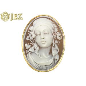 シェルカメオブローチ K18YG ペンダントトップ兼用 女性 横顔 花