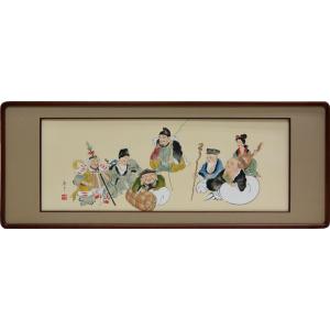 欄間額 扁額 横額 肉筆 水墨山水 田島忠信画 縦47.3cm×横123.8cm（4尺