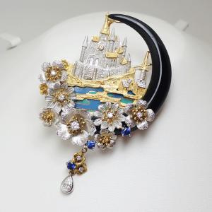 銀座店］NOBUKO ISHIKAWA 石川暢子 ダイヤモンド サファイア ブローチ