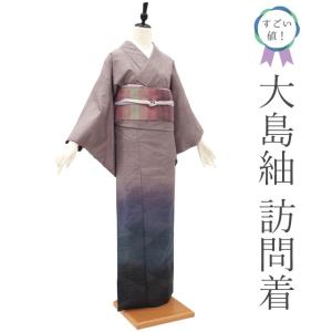 本場奄美大島紬 袷 着物 泥染 7マルキ 一元式 こげ茶色 色紙文