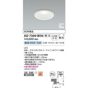 KOIZUMI（コイズミ） AD7200W50 ダウンライト 屋内屋外兼用 浴室灯 LED