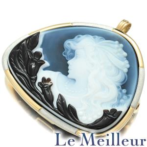 シェルカメオブローチ K18YG ペンダントトップ兼用 女性 横顔 花