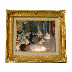 世界の名画 ドガ バレエレッスン ジクレーキャンバス複製画 豪華額装品