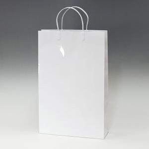 手提げ紙袋 L グロスホワイト プラ取っ手 表面光沢加工 33cm巾 (巾330