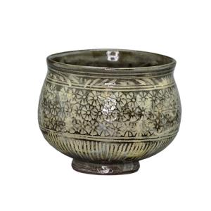 沓型茶碗 青磁雲鶴 中村与平作 茶道具 茶碗 青磁茶碗 雲鶴文 京焼 抹茶