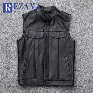 レザーベスト 本革 メンズ 10ポケット ハンティングベスト型 立襟