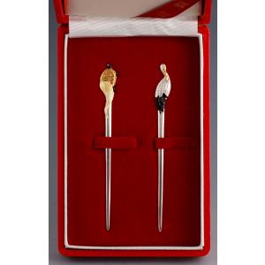 銀製品・菓子切・和楊枝「松竹梅鶴亀」5本セット : 銀食器・銀製器の