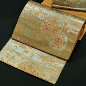 九寸 名古屋帯 正絹 引箔織 華文 鳥 未仕立て 西陣織工業組合 362 在庫