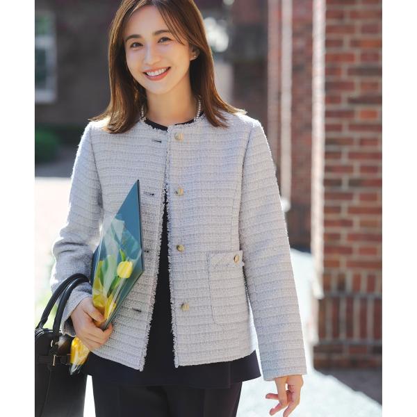 ANY SIS（エニィスィス） ノーカラーフリンジツイード ジャケット