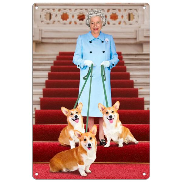 ブリキ看板【エリザベス女王/Queen Elizabeth】ロイヤル/コーギー