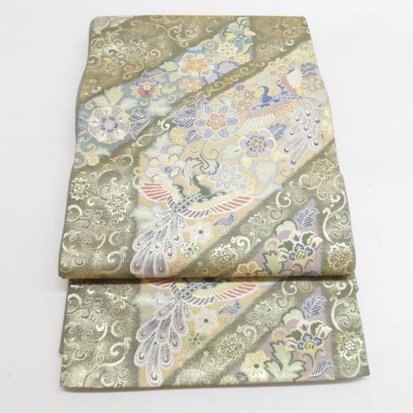 袋帯 麗鳳華飾 花鳳凰文様 薄緑色 金糸 六通柄 正絹 フォーマル 仕立て