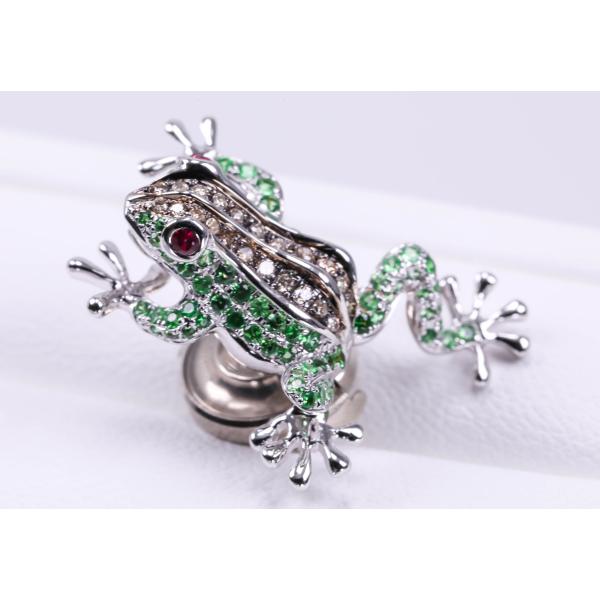 K18WG カエルモチーフ グリーンガーネット ルビー ダイヤモンド ピン