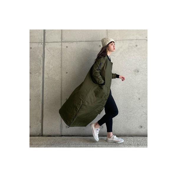 ロングMAー1 渋カーキ メンズライク レディースファッション