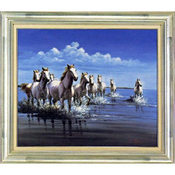 油絵 白馬（馬九行く） 佐藤 純一 美術年鑑掲載作家 風景画 動物画