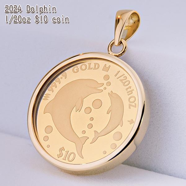 純金1/20オンス Dolphin イルカ 親子 コイン 金貨 ペンダントトップ