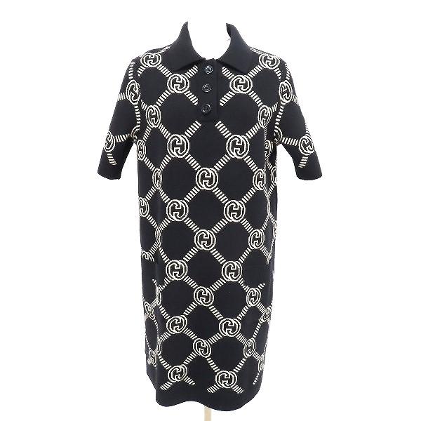 wnc グッチ GUCCI ワンピース S 黒 ベージュ 赤 ニット 半袖 インター