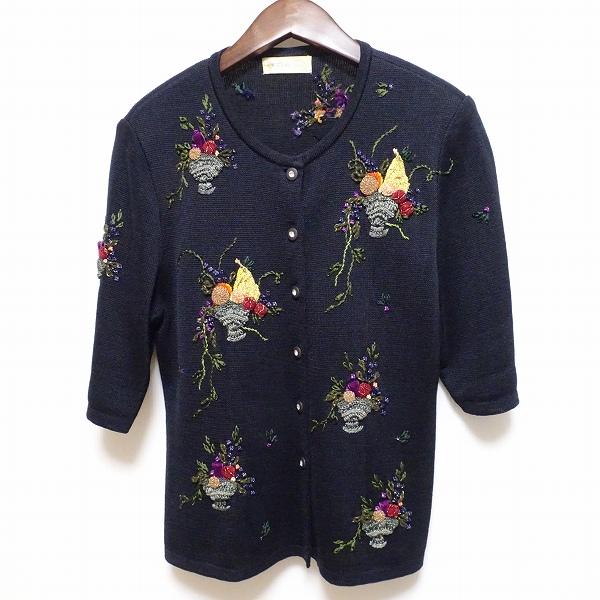 snc アトリエサガン ATELER SAGAN カーディガン M 濃紺 麻 ニット 半袖