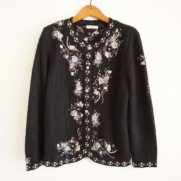 wpc アトリエサガン ATELER SAGAN カーディガン M 黒 ニット 花