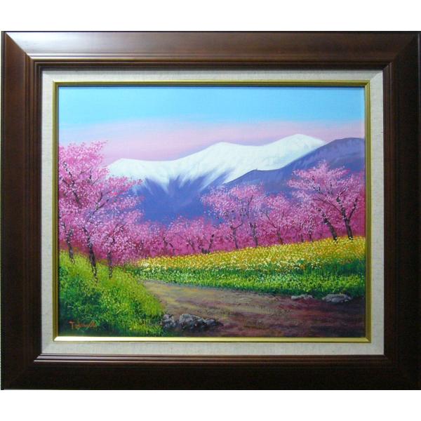 絵画 油絵 肉筆油絵 竹内敏彦 風景画 桜の並木 F12 送料無料 : アート