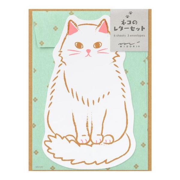 ダイカット レターセット ネコ / 猫 便箋 封筒 レタセ 定形郵便 MIDORI
