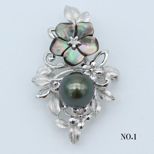 真珠 パール ブローチ 黒蝶真珠 11mm-12mm 黒真珠 ブラックパール