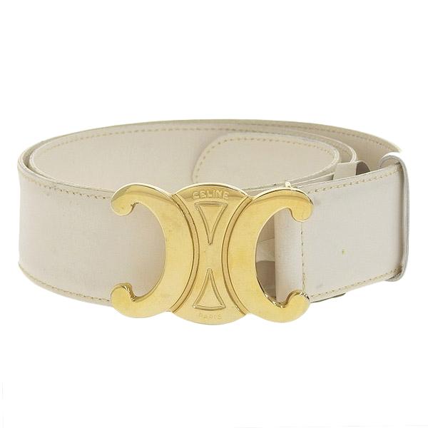 CELINE（セリーヌ） レザー トリオンフ ベルト #70 ホワイト 85cm