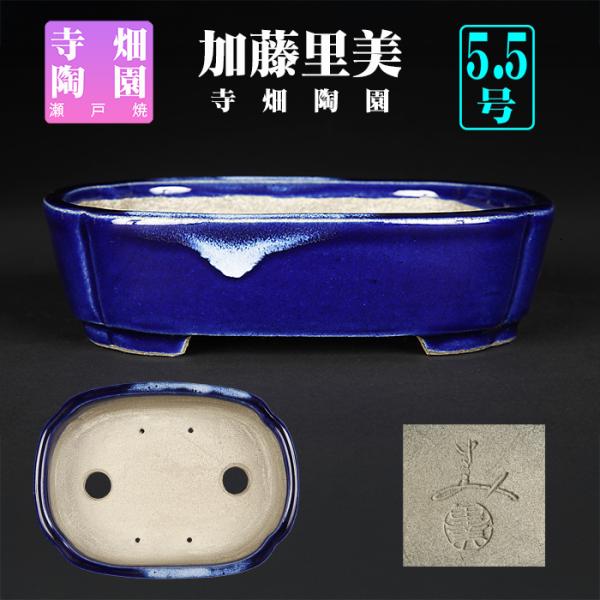 盆栽鉢 加藤里美瑠璃釉木瓜式鉢 植木鉢 瀬戸 さとみ 5号 16cm ネイビー