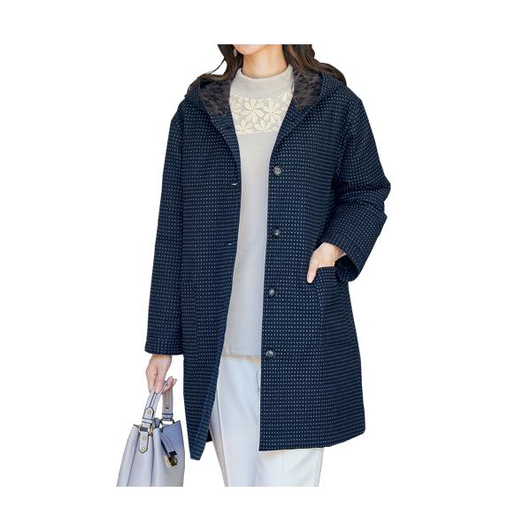 アウター コート レディース ネイビー フード付き 日本製 久留米織