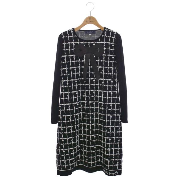 M'S GRACY 黒 ニット編込みレース ワンピース 38 M'S GRACY 黒 ニット