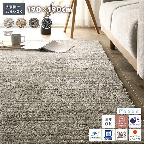 ミックスパイル ラグ 約190×190cm 洗える 日本製 国産 軽量 防ダニ