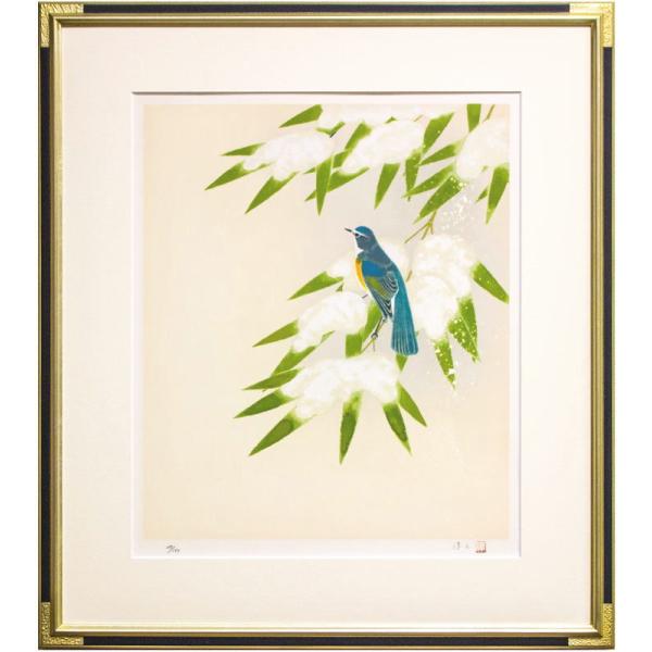 上村淳之「 雪 ( 瑠璃鶲 ）」オリジナルリトグラフ 石版画 版画 日本画