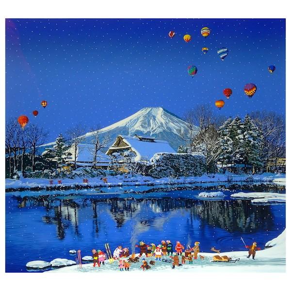 ヒロ・ヤマガタ【雪の富士（忍野の富士）】直筆サイン入り／シルク