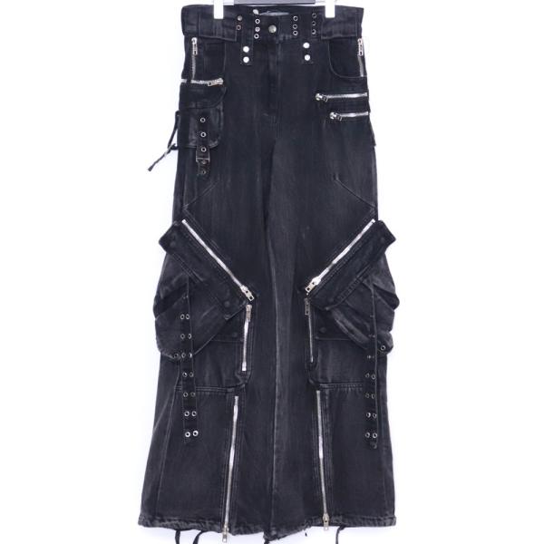 NO/FAITH STUDIOS フレアカーゴデニムパンツ Sサイズ ブラック 0053894