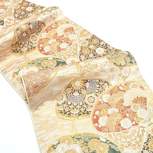 西陣織 老舗 加納幸 織物 謹製 蛤四季草花文様 袋帯 : 帯専門店おびや