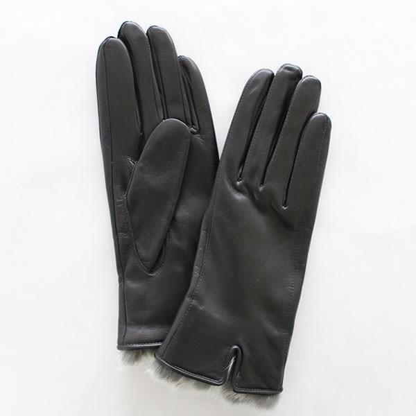 レディース（婦人）羊革手袋（グローブ）ラビットファー ブラック 「美