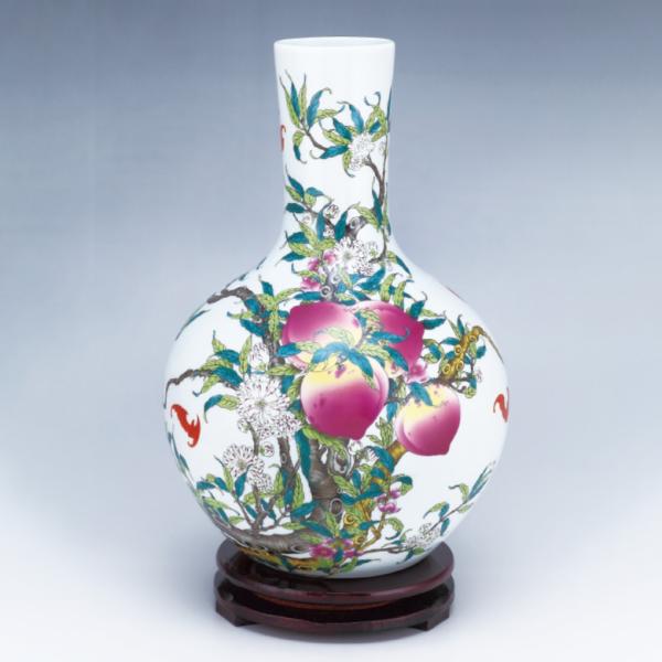 景徳鎮 粉彩九桃図天球瓶 中国 陶磁器 工芸 - アートの友社 : ホーリ