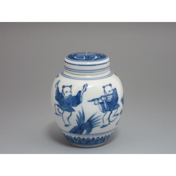 染付 茶心壺／茶入 唐子紋 平安静山造（本体のみ） : 茶道具商 越中屋