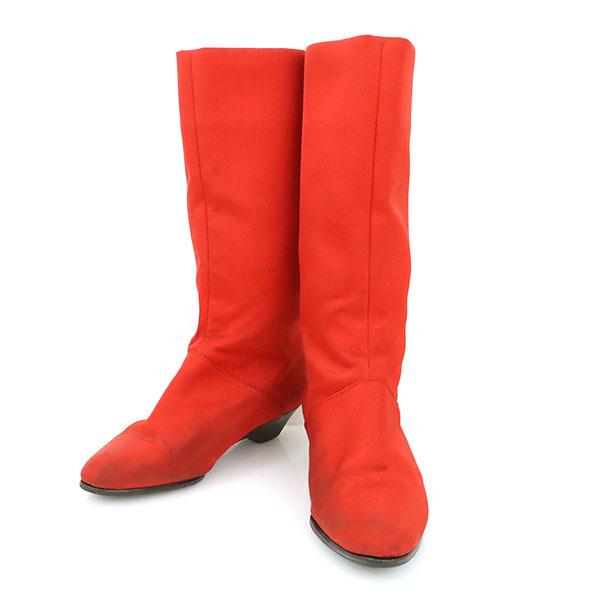 イブ.サンローラン赤 レザー ロングブーツ 高ヒール