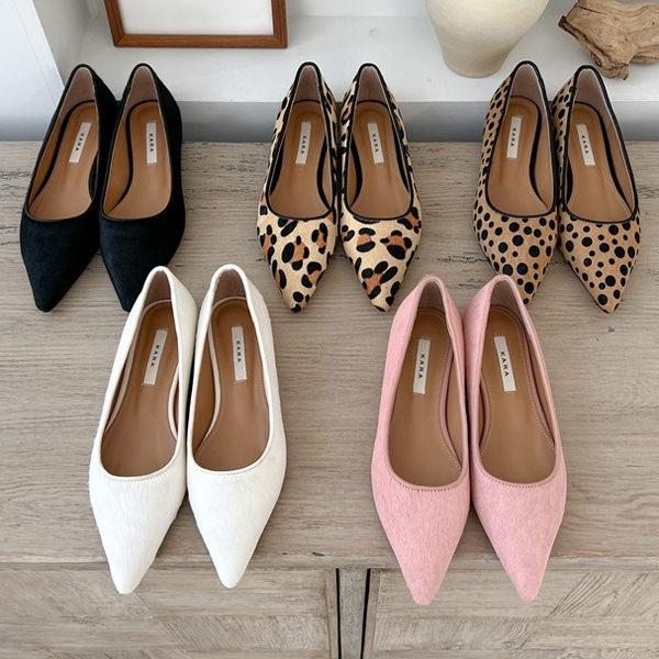 バレエシューズ パンプス ポインテッドトゥ カーフレザー フラット