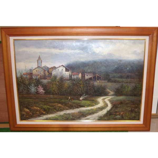 絵画・油絵 風景画 30号「ヨーロッパ田園風景」 大型タイプ