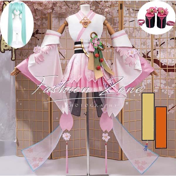 送料無料◇陰陽師 初音ミク 桜スキン コスプレ衣装 ウィッグ 靴