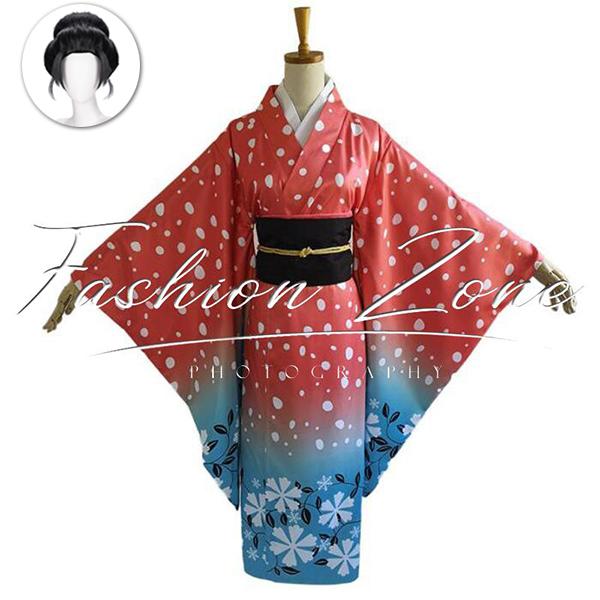 送料無料◇鬼滅の刃 風 恋雪 コスプレ衣装 着物 ウィッグ cosplay