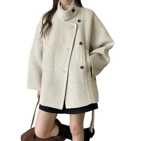ウールコート アシンメトリー ショート丈 レディースアウター 秋冬着