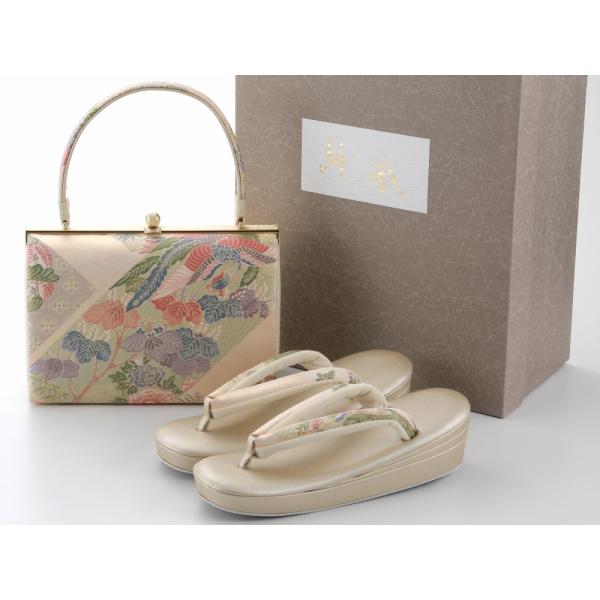 礼装用 Mサイズ 紗織 帯地 三枚芯 草履 バッグセット パールトーン加工