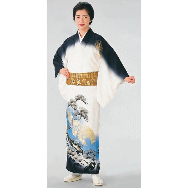 訪問着 着物 反物 女性 男性 踊り 絵羽 洗える着物 白地 鷹 松 波